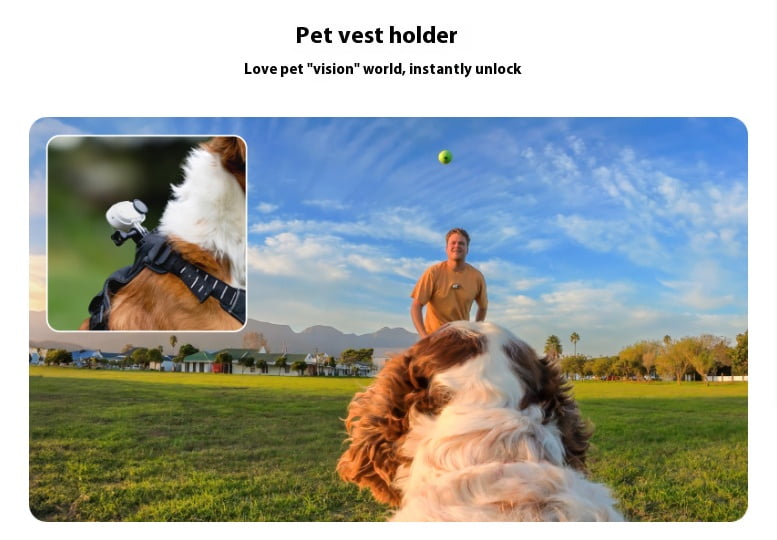 Dual-Angle Pet Camera Harness - Bigcan Adjustable Dog Chest & Back Mount Vest Compatible with GO 3S/GO 3/GO 2, Lightweight Breathable Strap for Small Medium Pets