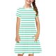 thumbnail image 2 of Odeerbi Niñas de Verano Vestido de Línea A Rayas Vestido de Columpio Vestido Elástico de Manga Corta Para Niños, 2 of 7