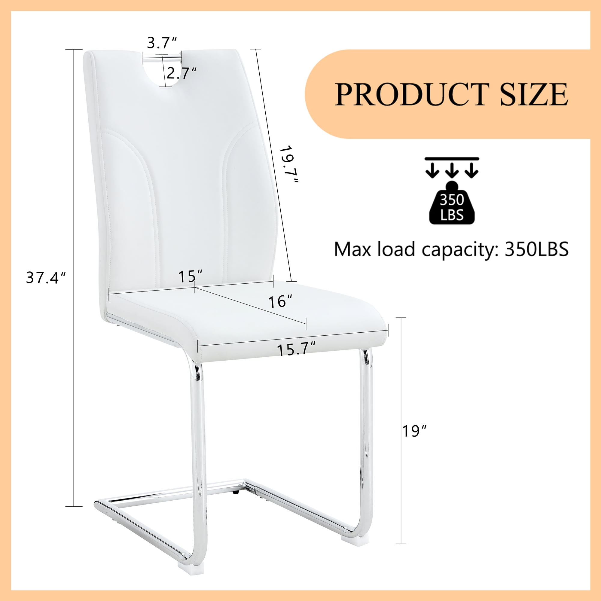 NYEESS Set of 4 White PU Dining Chairs with Silver Metal Legs, Upholstered Modern Kitchen and Dining Room Chairs