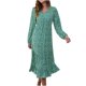 thumbnail image 1 of Vestido largo estampado de manga larga con cuello en V informal para mujer sexy a la moda Fridja NMB1392, 1 of 6