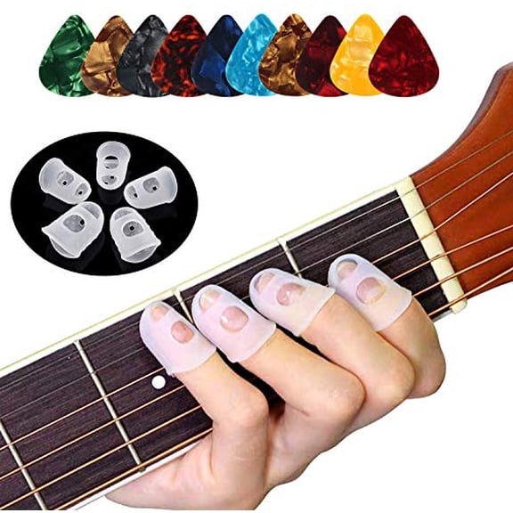 Guitar Fingertip Protectors - 40 Pcs Silicone Guitar Finger Guards Protection Covers Caps for Guitar Ukulele Bass,Sewing and Embroidery (5 Sizes) (Transparent)