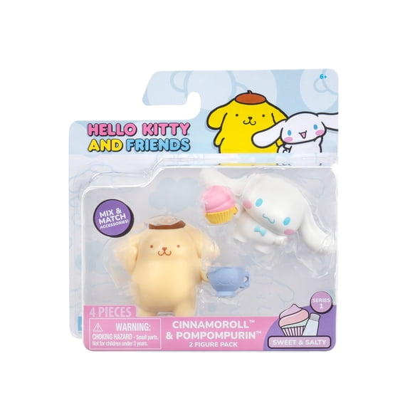 Hello Kitty and Friends 2 inch Figure Pack, Sweet & Salty Pompompurin & Cinnamoroll