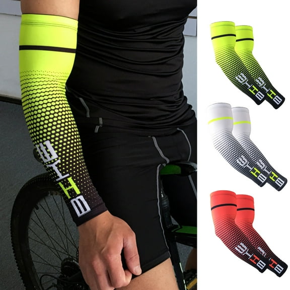 Sioweci UV Sun Arm Sleeve Breathable Cooling Sleeve Tattoo Coverage Cycling Arm Sleeves for Men Women Outdoor Activities Basketball Golf Running Fluorescent Green XL
