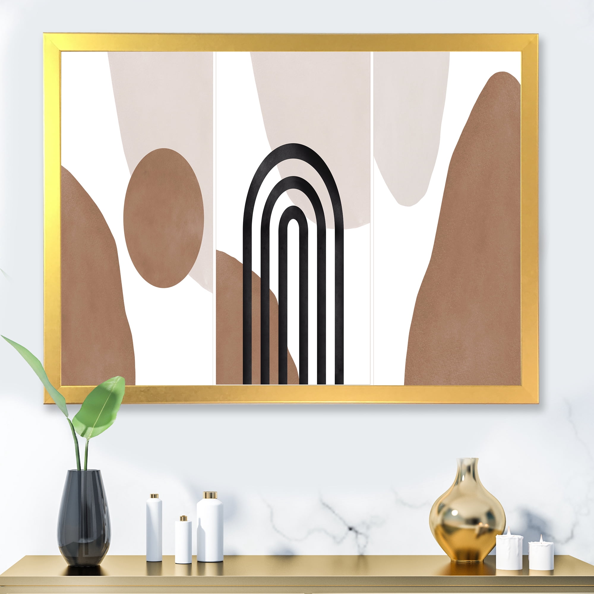Designart 'Abstract Shapes in Ivory and Terracotta Shapes II' Modern Framed Art Print