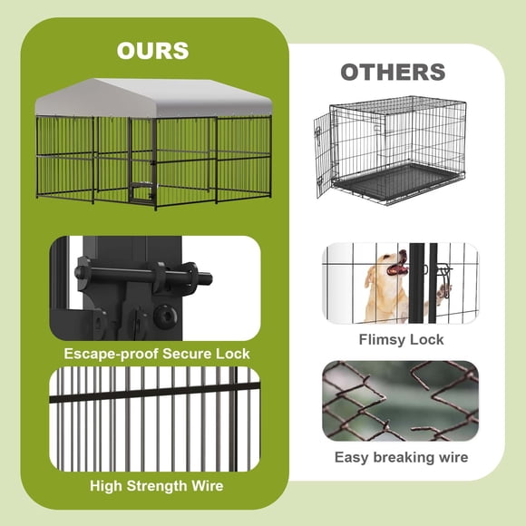 Jaula grande tamaño tamaño tamaño tamaño tamaño para perros exterior 10x10x6FT – Cercado metálico galvanizado – Techo impermeable protección UV