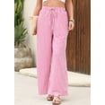 thumbnail image 5 of Eytino Pants for Women Wide Leg Drawstring Elastic Waist Striped High Waisted Palazzo Trousers with Pockets, 5 of 7