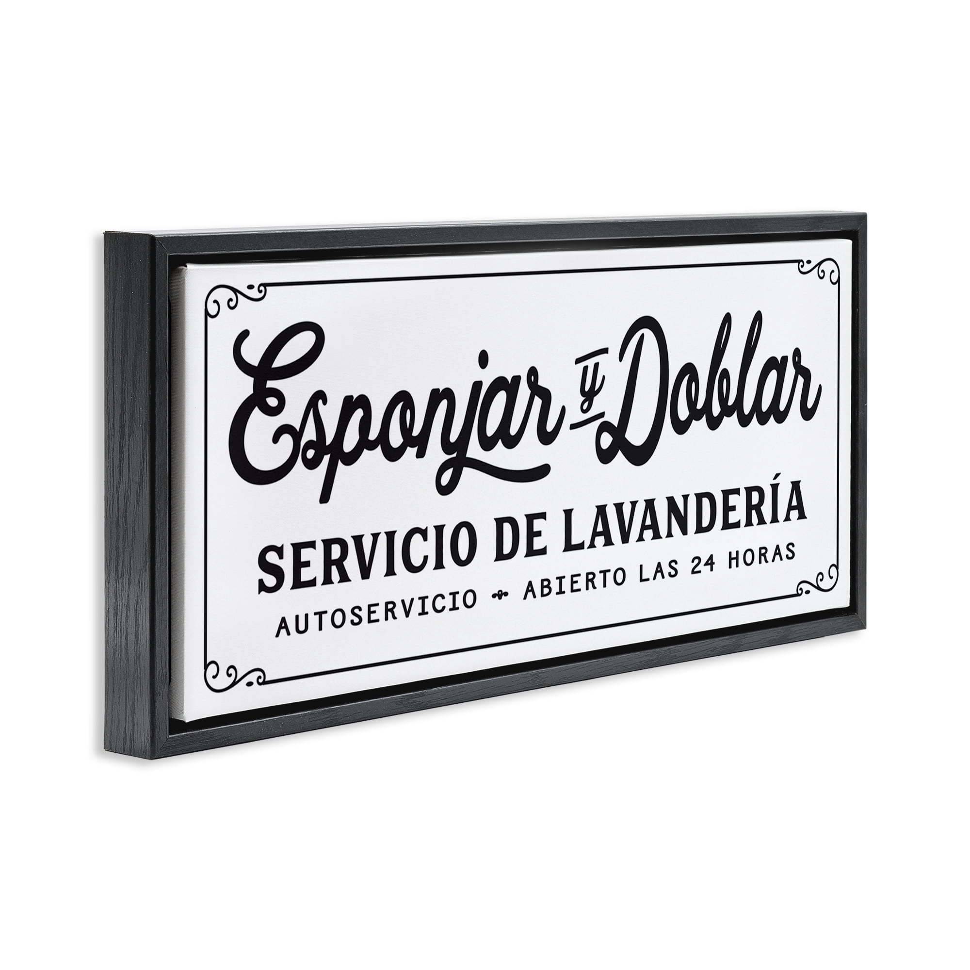 Stupell Industries Servicio De Lavandería Bath & Laundry Painting Black Floater Framed Art Print Wall Art, 25 x 11