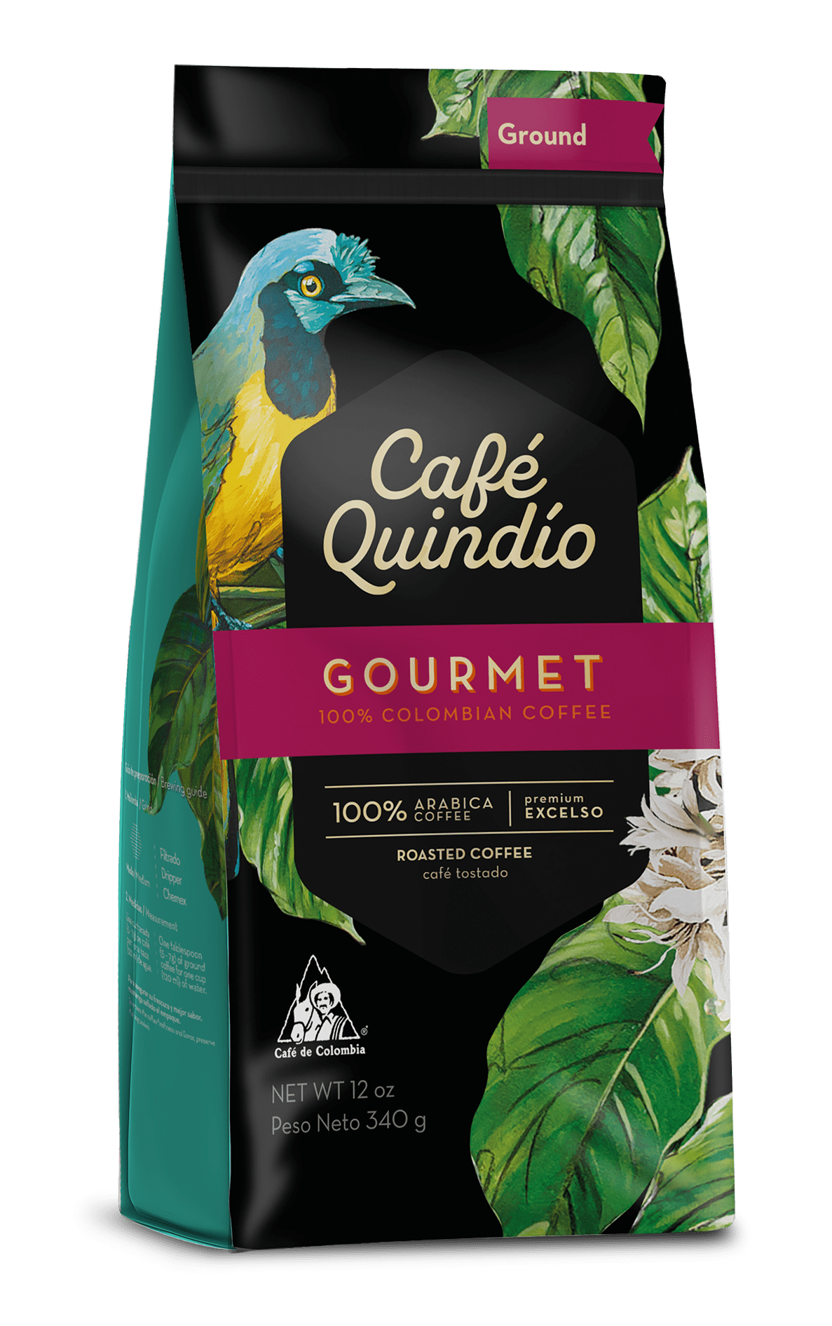 Cafe Quindio Gourmet - Medium Roast 100% Colombian Excelso Ground Arabica Coffee - 12 Ounce Bag (Pack of 3)