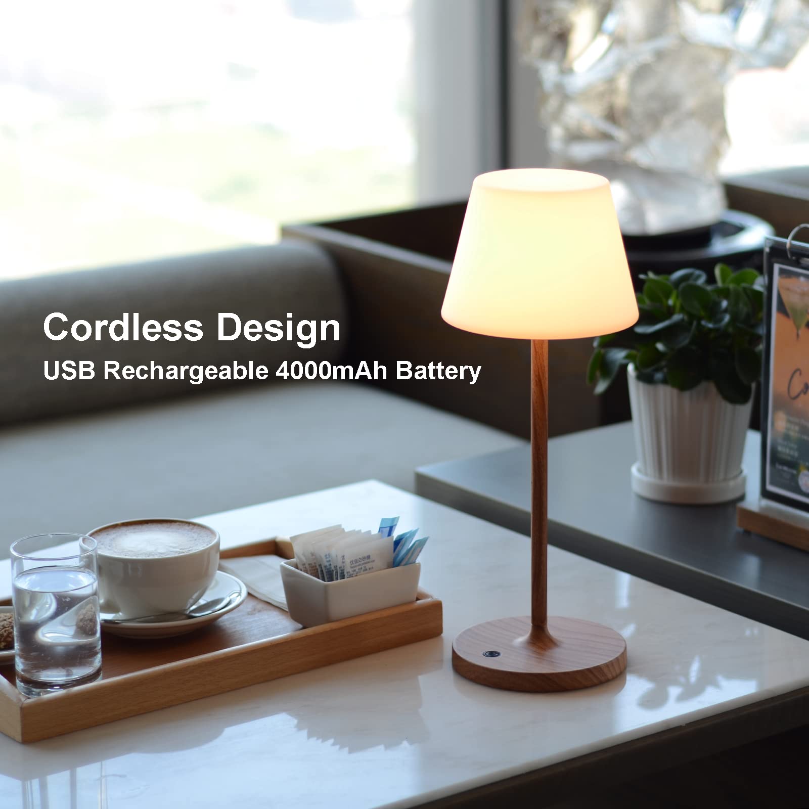 Bask Portable LED Lantern Table Lamp, USB Rechargeable 4000mAh, Cordless  3-Step Dimmable