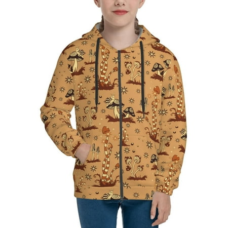 

Hoodies for Teen Girls Boys Brown Mushrooms Long Sleeve Youth Kids Essentials Zip Up Hoodie Lghtweight Fashion Hoodies & Sweatshirts Jacket Fall Winter Outfits Tops