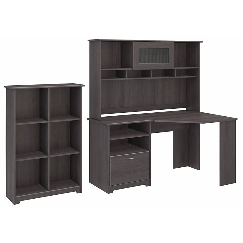 Bush Cabot Corner Desk With Hutch And 6 Cube Organizer In Heather