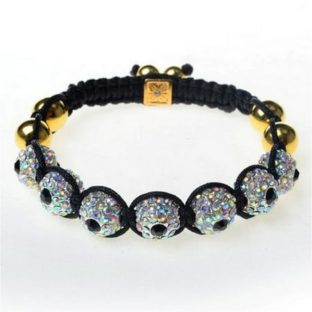 - White CZ Black Cord Gold Evil Eye Adjustable Macrame Bracelet