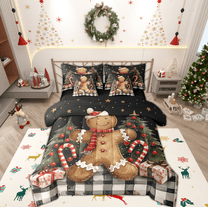 Manfei Brown Gingerbread Man 7-Piece Twin Bedding Sets,Merry Christmas Bedding Comforter Set,Xmas Gifts Candy Cane Sheet Sets For Girls Boys,Luxury Bedroom Decor Reversible