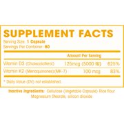 Vitamin K2 (mk7) with D3 Supplement for Best Absorption - 2-in-1 Support for Heart Health and Strong Bones | Vitamin D & K Complex | D3 5000 IU + K2 100 mcg | GMO & Gluten Free - 60 Capsules