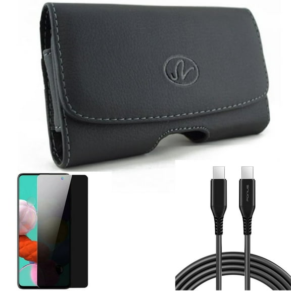 Case Belt Clip & 6ft Long USB-C Cable & Privacy Screen Protector for Samsung Galaxy S20 Fan Edition - Leather Swivel   PD Fast Charger Cord   Tempered Glass Anti-Spy Combo