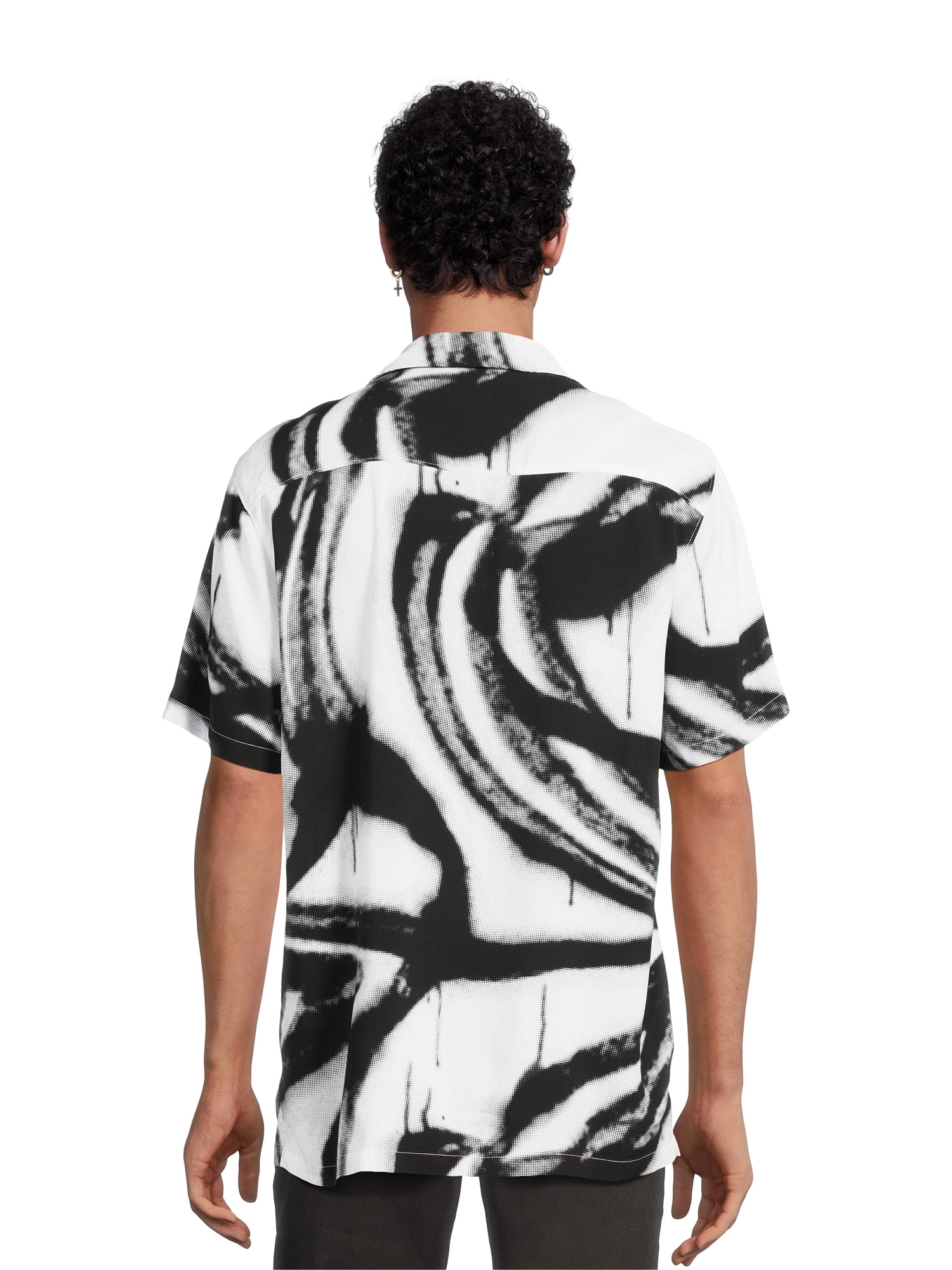 No Boundaries Men's Print Button Up Shirt with Short Sleeves, Sizes XS-3XL