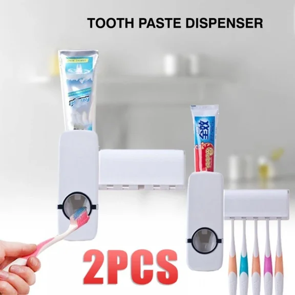 Automatic Toothpaste Dispenser   5 Toothbrush Holder Set Wall Mount Stand 2 Sets