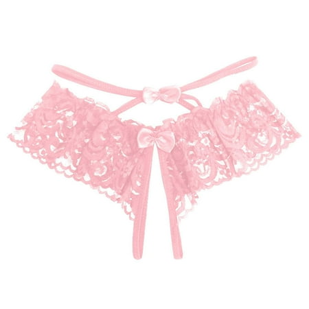 BYHONG Hot and Spicy Japanese Sexy Hollow Out Transparent Lace Women s Open Underwear Low Waist Triangle Thong T Pants Women s Panties Pink One Size