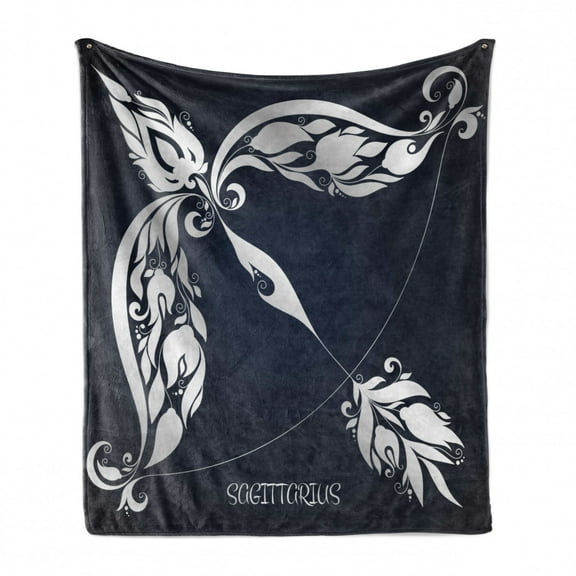 Zodiac Soft Flannel Fleece Blanket, Astrology Sign Sagittarius with Flower Images Planetary Impacts on Nature Theme, Cozy Plush for Indoor and Outdoor Use, 50" x 70", Grey and Blue, by Ambesonne