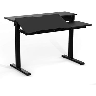 40" Manual Adjustable Height Split Level Drafting Table Ergonomic Desk with Monitor Shelf (Black/Black)