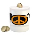 thumbnail image 1 of 70s Party Piggy Bank, Peace of Seventies with Daisies Rock n' Roll Psychedelic Print, Ceramic Coin Bank Money Box for Cash Saving, 3.6" X 3.2", Black Marigold White, by Ambesonne, 1 of 4