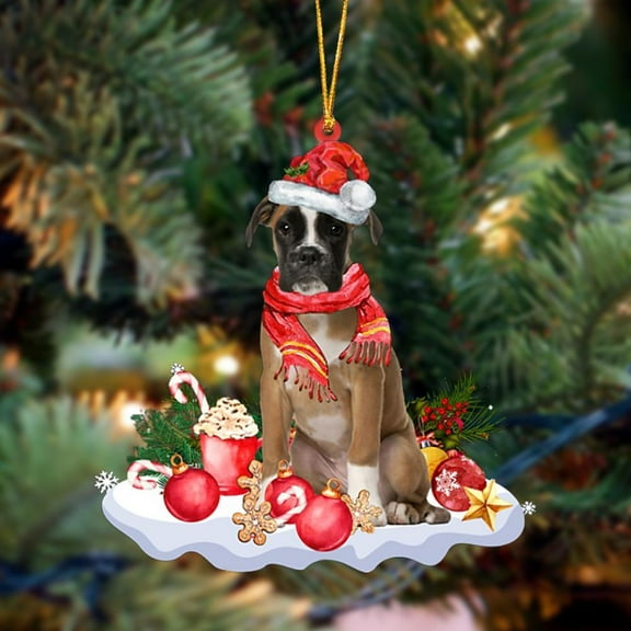 Acrylic 2D FLAT - BROWN Boxer-Better Christmas Hanging Ornament - Holiday Tree Decoration