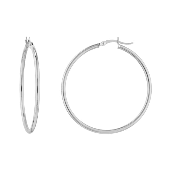 Honey Crush Real 10K White Gold Polished Hoop Earrings (2mm, 40mm)