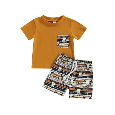 

aturustex 0M 6M 12M 18M 24M 3T Infant Baby Boy Clothes Set Short Sleeve Cow Print T-Shirt Tops Jogger Shorts Set Summer Outfit 2Pcs