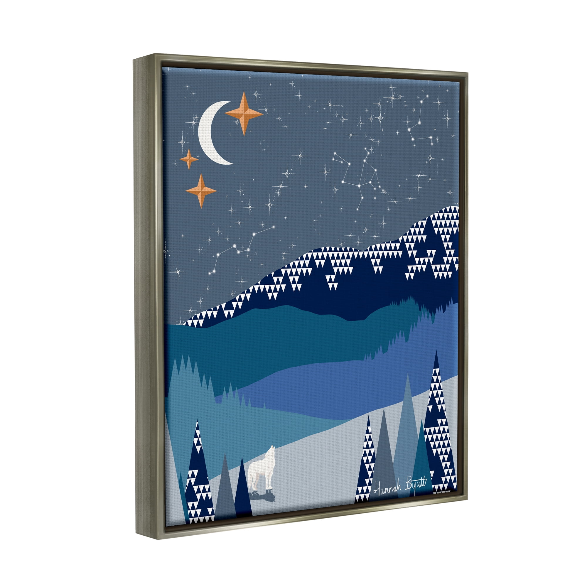 Stupell Industries Winter Night Landscape Holiday Painting Gray Floater Framed Art Print Wall Art, 17 x 21