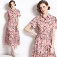 thumbnail image 1 of Dropshipping Nouvelle Robe Midi Décontractée d'Été Automne Imprimé Fruits Nœud Papillon Col Foulard Manches 3/4 Taille Empire Femmes Soirée Plage, 1 of 7