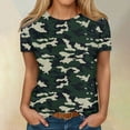 thumbnail image 2 of Qcmgmg Women Summer Tops Short Sleeve Crew Neck Camo Shirts Casual 2024 T Shirts Tees Blouses Dark Green XL, 2 of 5