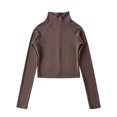 thumbnail image 2 of Ounisa Women's Cropped Lightweight Stretchy Running Track Jackets Full Zip Slim Fit Athletic Tops with Thumb Holes, 2 of 8