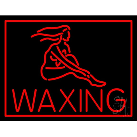 Red Waxing LED Neon Sign 24 x 31 - inches, Black Square Cut Acrylic Backing, with Dimmer - Bright and Premium built indoor LED Neon Sign for Spa interior decor and storefront.