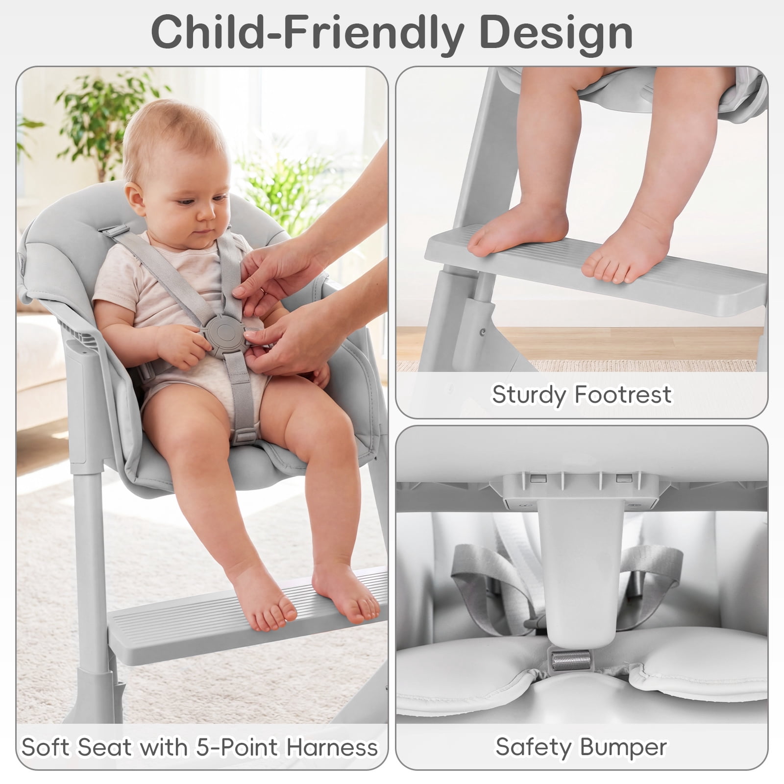 INFANS Baby High Chair, Full-Body Washable High Chairs for Babies and Toddlers Easy to Clean with Tray, 5-Point Harness, Light-Wight Design for Toddlers 6-36 Months