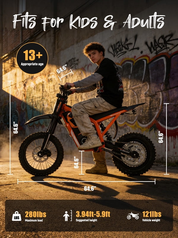 ESKUTE NOVAX Electric Dirt Bike for Adults/Teens, 4000W 46MPH Fast Electric Motorcycle, 48V 22.8Ah Long Range Battery, Full Suspension, Hydraulic Brakes, Orange with Lock, UL2849