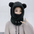 thumbnail image 4 of Skymirror Autumn Winter Parent-child Hat Cartoon Ears Solid Color 2-In-1 Design Fluffy Plush Women Beanies Hat Scarf for Outdoor, 4 of 8