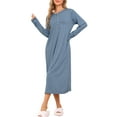 thumbnail image 2 of INSPIRE CHIC Women's Knit Nightgown Button Scoop Neck Long Sleeve Long Nightshirt XS Blue, 2 of 6