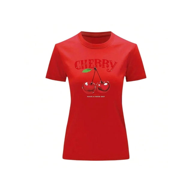 Playera Blusa De Cerezas Cherry Happy Have A Nice Day Casual Ropa Para Mujer Ropa De Dama Color Rojo Talla Chica Marca Emil SaEs