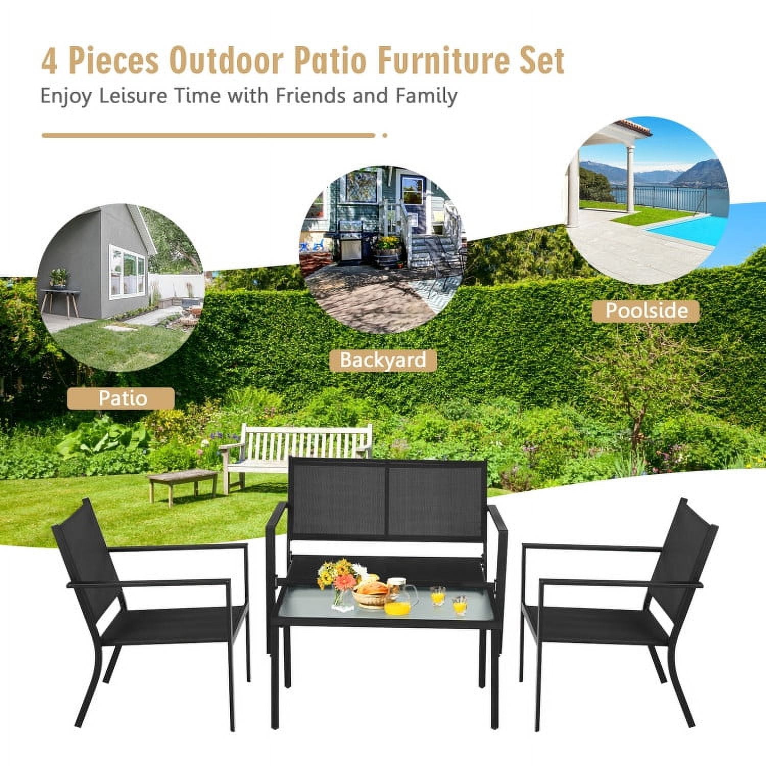 Aimee Lii 4 PCS Patio Furniture Set Sofa with Coffee Table Steel Frame, Outdoor Patio Furniture Sets, Gray Aimee Lii 4 PCS Patio Furniture Set Sofa with Coffee Table Steel Frame, Outdoor Patio Furniture Sets, Gray
