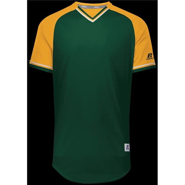 Maillot à Col en V Classique pour Jeunes - Vert Foncé&44; Or & Blanc - Large