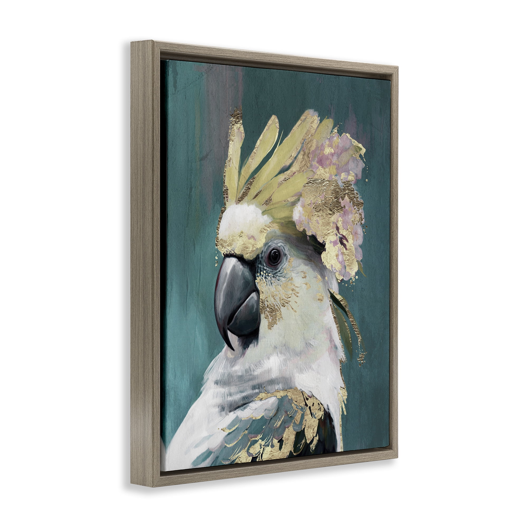 Stupell Industries Cockatoo with Gold Accents Animals Painting Brown Floater Framed Canvas Art Print Wall Art, 17 x 21