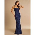 thumbnail image 5 of Navy Blue 3D Floral Embroidered Bodycon Slip Maxi Dress For Women, 5 of 7