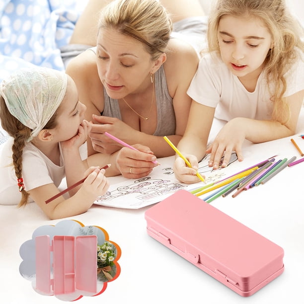 Estuche de escritorio de doble capa para estudiantes | Estuche de gran capacidad con tapa a presión | Organizador portátil apilable para útiles escolares, lápices, crayones y materiales de arte