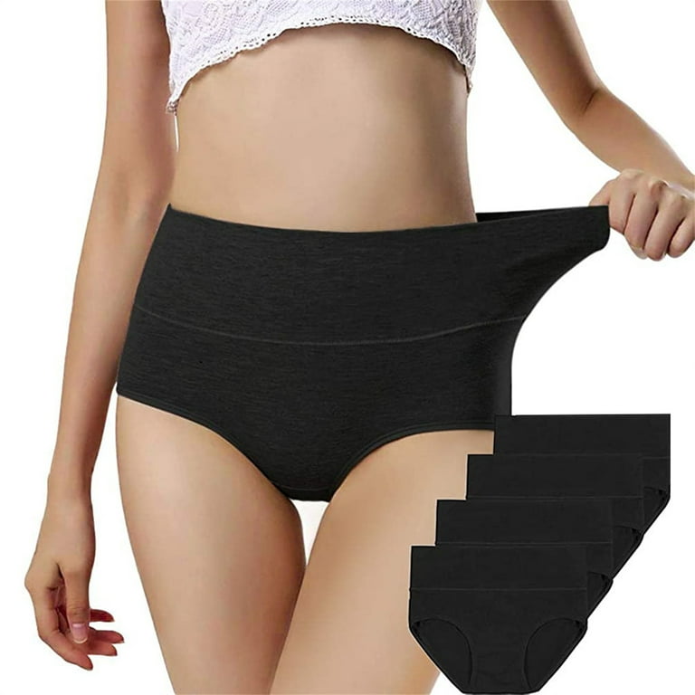 Qcmgmg High Waisted Briefs Underwear for Women Tummy Control Seamless Plus  Size Breathable Cotton Panties Black XL