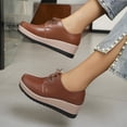 thumbnail image 5 of Domuza Women's Platform Oxford Shoes Classic Chunky Patent Leather PU Square Toe Wedges Casual Lace Up Sneakers for summer Brown 8（EU-40）, 5 of 6