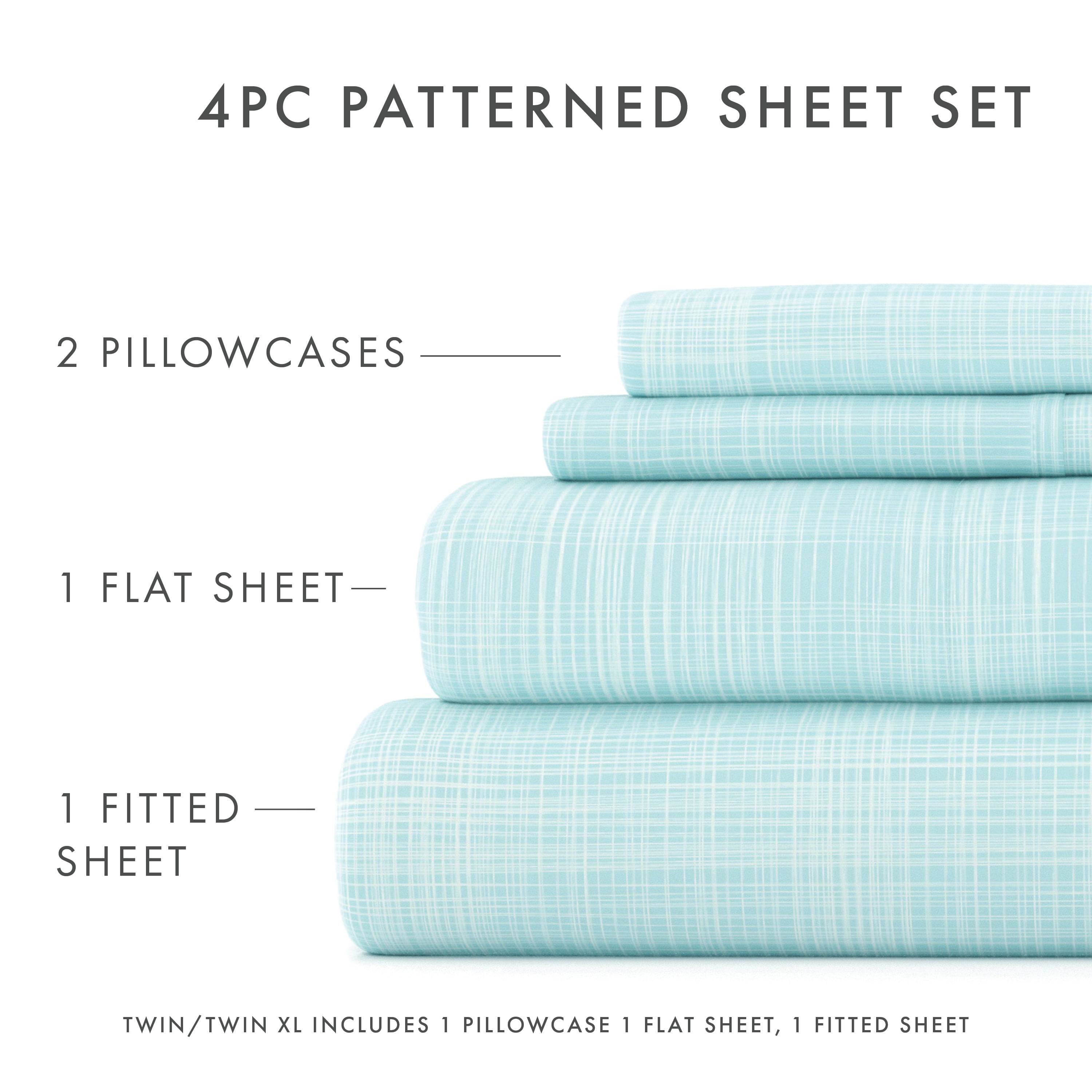 Noble Linens 4 Piece Pattern Microfiber Bed Sheets Set, Aqua Thatch, California King