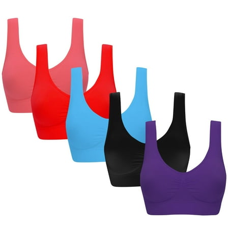 Gnurob Women s Wireless Sports Bras 5-Pack Seamless Push Up Bralette Plus Size Yoga Bra Full Figure Bralettes No Steel lingerie Cozy Sleepwear Full Coverage Underwear Clearance Saving Purple Large