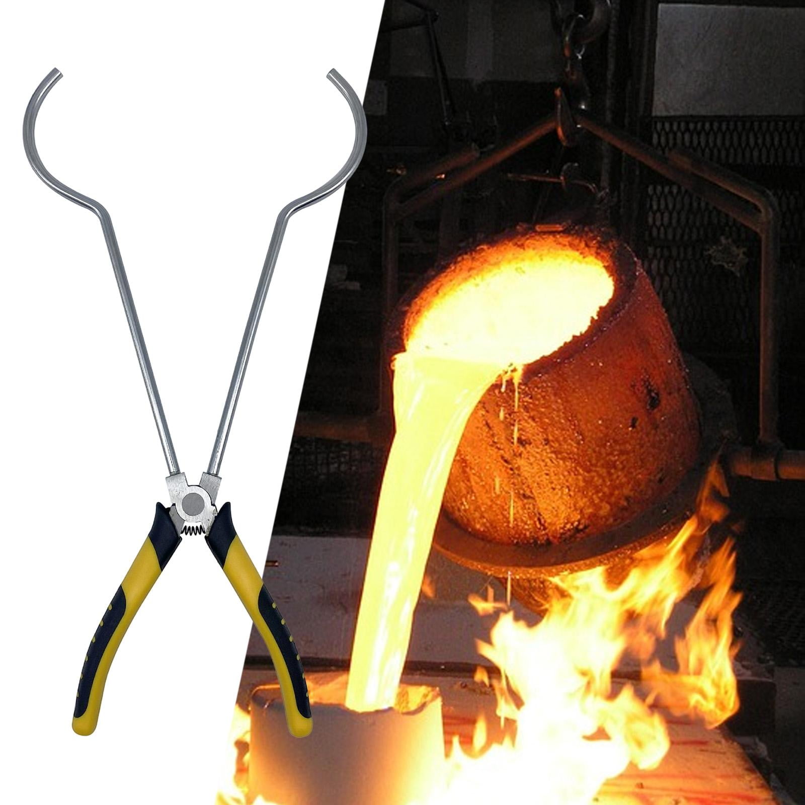 Gold Melting Tongs Crucible Double Spring Furnace Steel Insulated Rubber Handle for Laboratory Jewelry Metal Casting