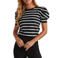 thumbnail image 2 of Womens Short Sleeve Tops Women's Striped Pullover Round Neck Bubble Sleeve T Shirt Tops for Women, 2 of 5