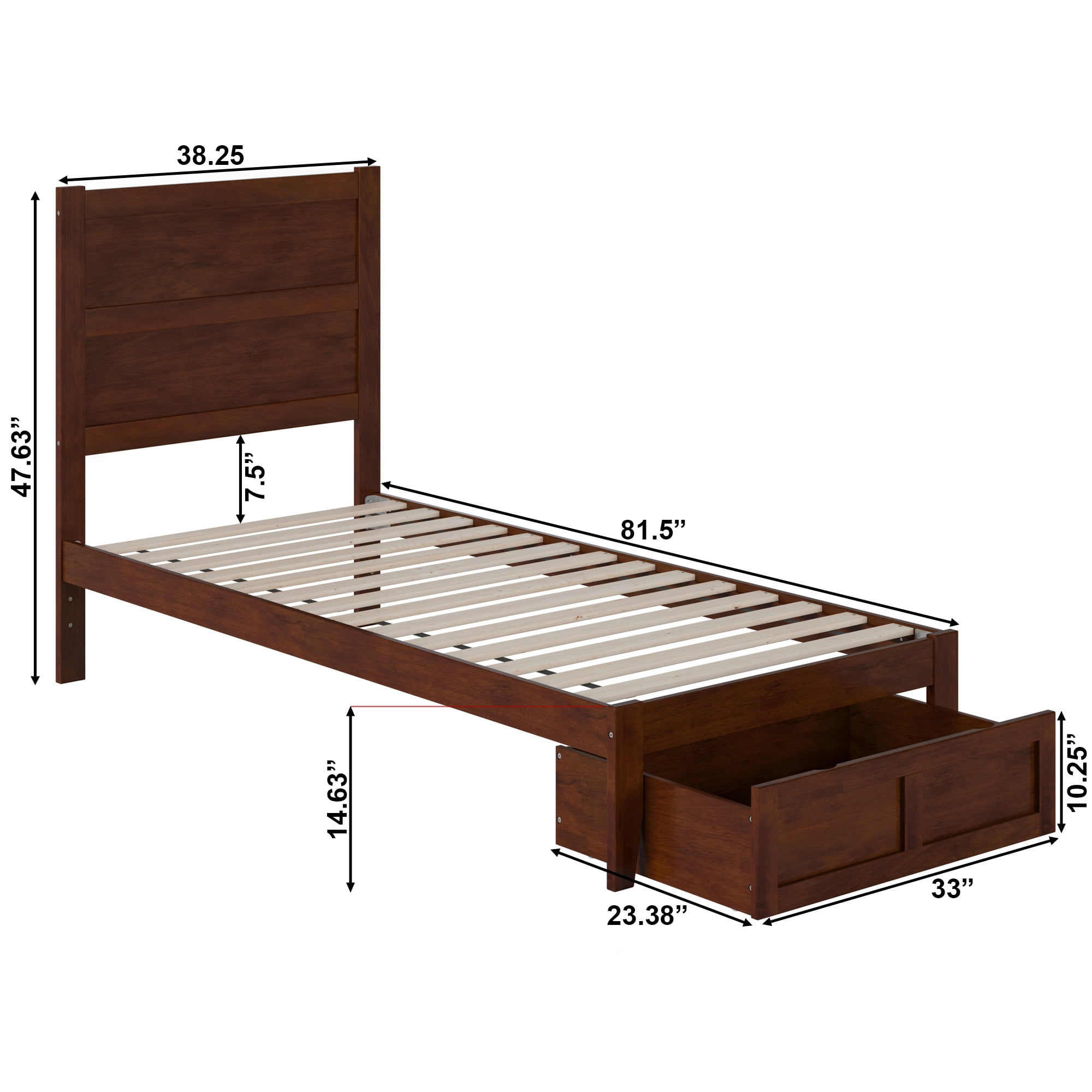 AFI NoHo 14" Twin XL Wood Platform Bed Frame with Foot Drawer Storage, Walnut